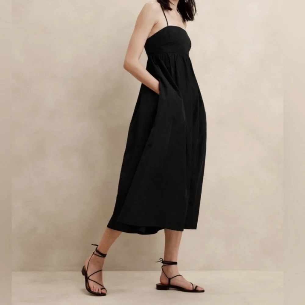 Banana Republic Ariella Taffeta Black Midi Dress Size 6 - Picture 2 of 10